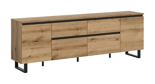 xonox.home – Lowboard Tomasa 188x65x36 cm in Evoke Oak Nachbildung und Schwarz – Modernes TV-Board mit Stauraum – wohnliches Design in Holzoptik – robust & geräumig xonox.home – Lowboard Tomasa 188x65x36 cm in Evoke Oak Nachbildung und Schwarz – Modernes TV-Board mit Stauraum – wohnliches Design in Holzoptik – robust & geräumig von xonox.home