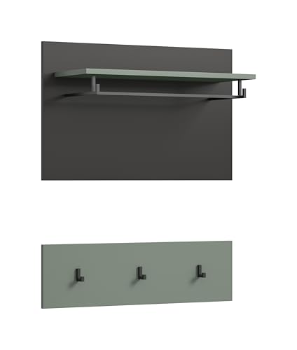 xonox.home - Paneel Canu 80x73x27 cm in Basalt grau und Smoke Green Nb. - Wandpaneel Wandboard Wandgarderobe Garderobenwand Garderobenpaneel Flurpaneel - praktisch & stilvoll von xonox.home