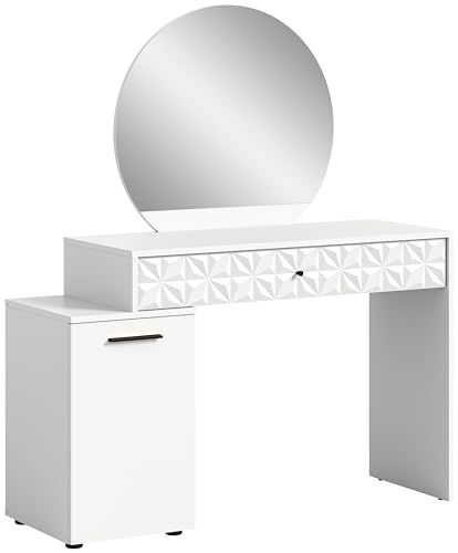 xonox.home Schminktisch Prisma Schminktisch mit Spiegel Frisiertisch Kosmetiktisch Schreibtisch in weiß Hochglanz Korpus weiß ca.117x138x42cm mit Spiegel und Schubkasten von xonox.home