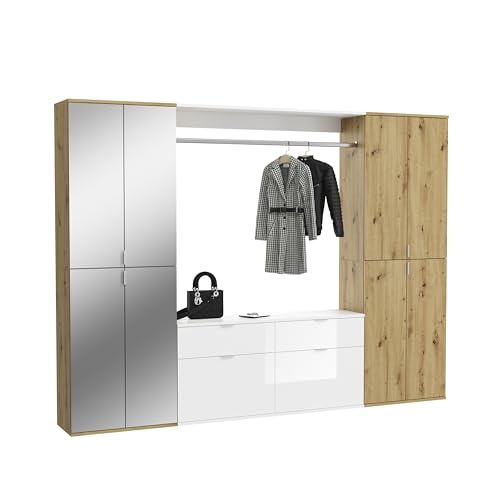 xonox.home Systemmöbel Projekt X 3tlg. Set Systemmöbel Garderobe Ankleidezimmer Büro Kombination in Artisan Eiche Nb./Spiegel/weiß hochglanz von xonox.home