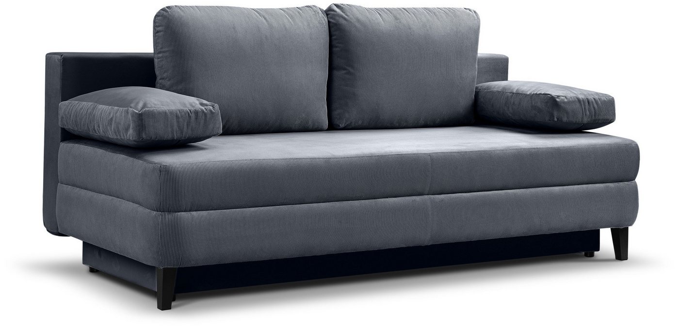 xonox.home Schlafsofa, 2,5 Sitzer aus Cord in blau-grau inkl. Zierkissen 200x91x100cm von xonox.home