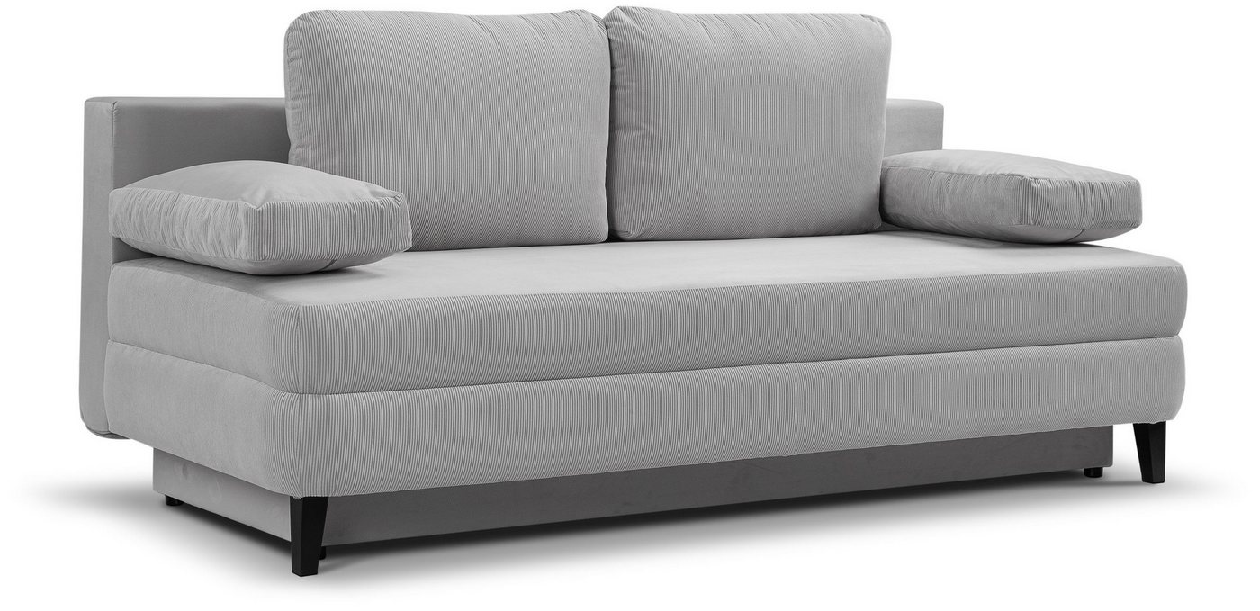 xonox.home Schlafsofa, 2,5 Sitzer aus Cord in hellgrau inkl. Zierkissen 200x91x100cm von xonox.home