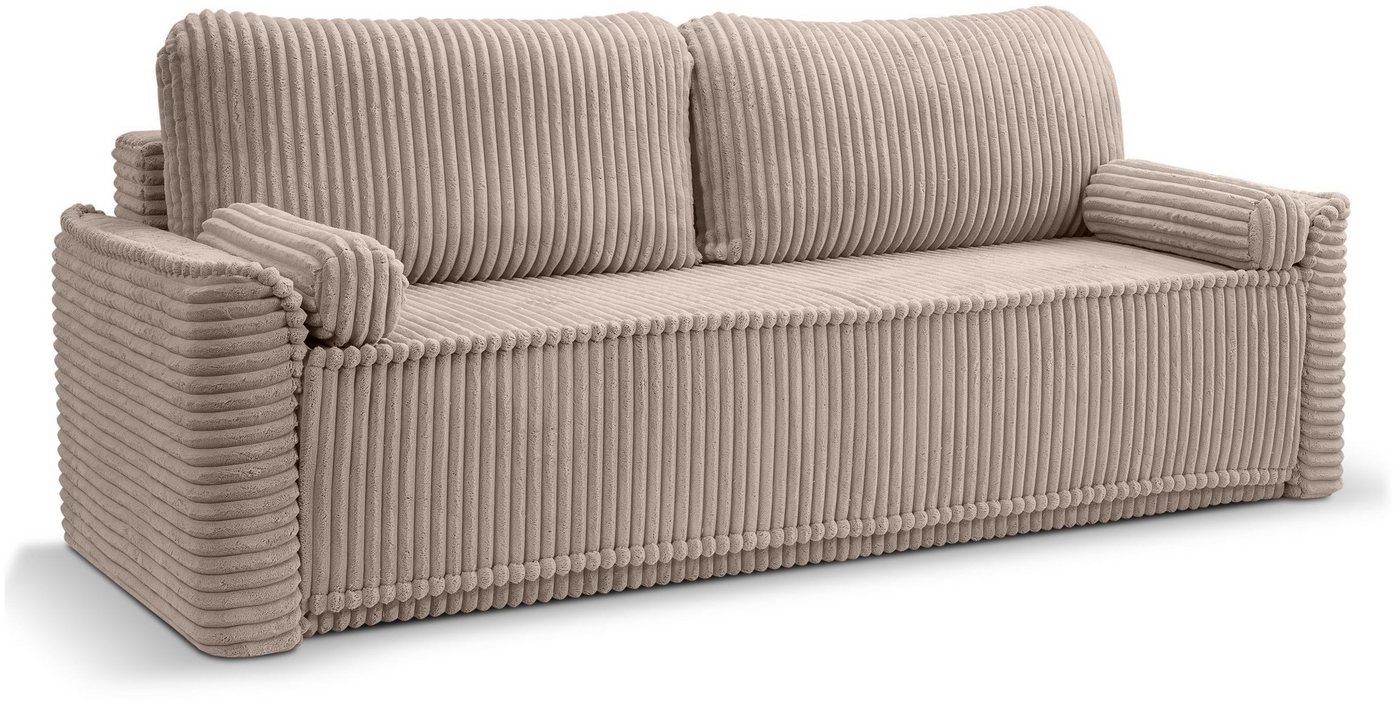 xonox.home Schlafsofa, 3 Sitzer aus Cord in grau-beige inkl. Zierkissen B/H/T: 225x96x93cm von xonox.home