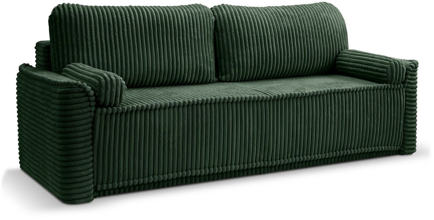 xonox.home Schlafsofa, 3 Sitzer aus Cord in smaragdgrün inkl. Zierkissen B/H/T: 225x96x93cm von xonox.home