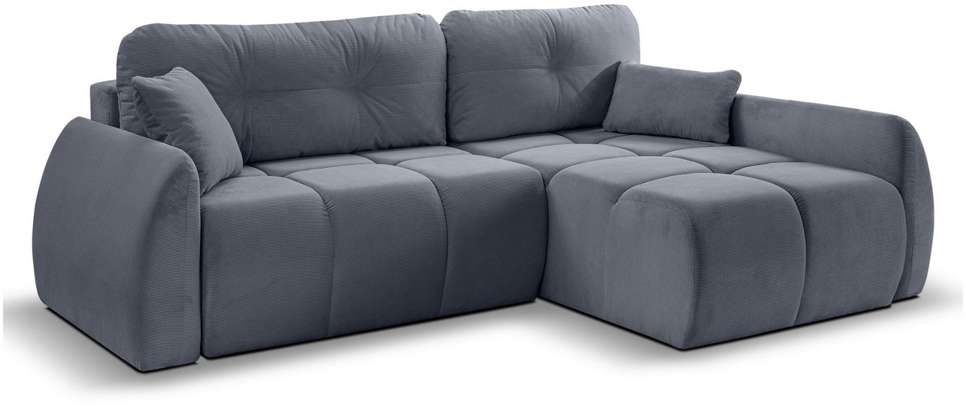 xonox.home Schlafsofa, aus Cord in blau-grau inkl. Zierkissen Recamiere rechts 255x107x155cm von xonox.home