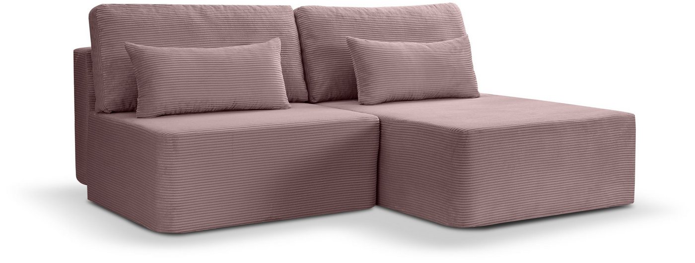 xonox.home Schlafsofa, in L-Form Recamiere rechts aus Cord in altrosa 213x95x158cm von xonox.home
