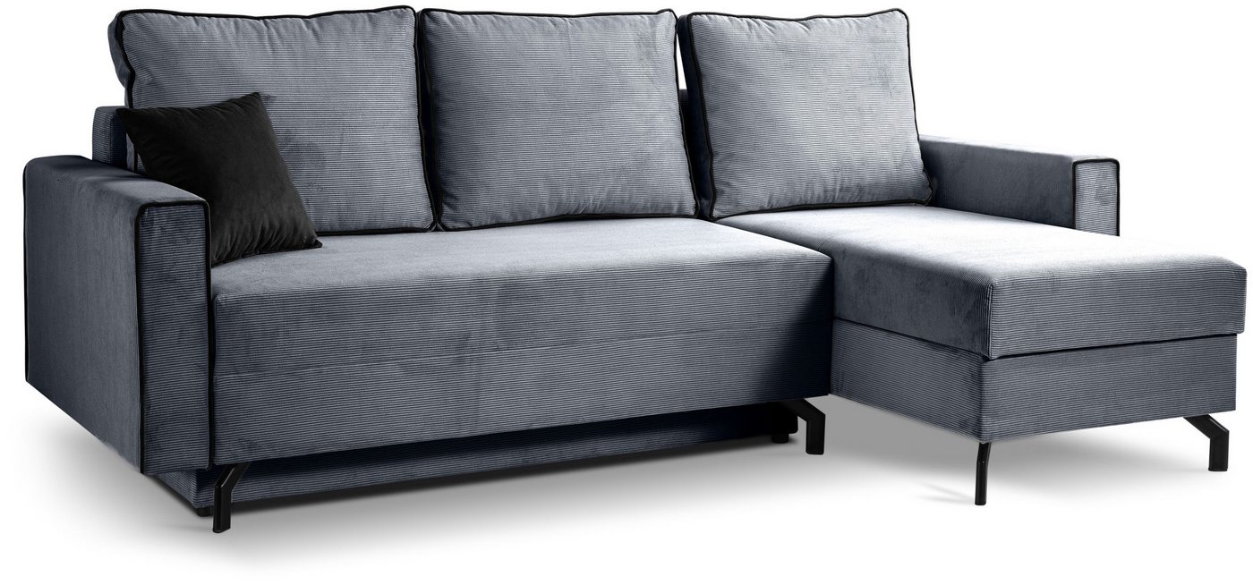 xonox.home Schlafsofa, in L-Form Recamiere rechts aus Cord in blau-grau B/H/T: 230x89x148cm von xonox.home