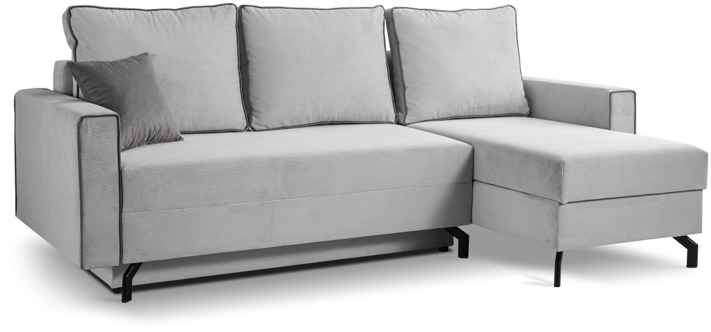 xonox.home Schlafsofa, in L-Form Recamiere rechts aus Cord in hellgrau B/H/T: 230x89x148cm von xonox.home