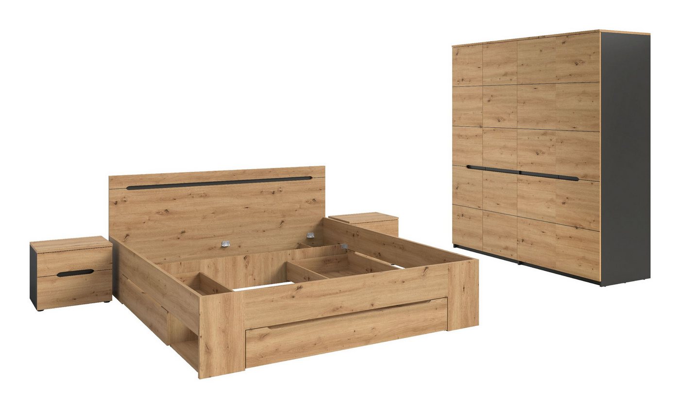 xonox.home Schlafzimmer-Set Canu, (3tlg. Set inkl. Nachtkommoden, Bett 180X200), Basalt grau Nachbildung Melamin beschichtet modern 0x0x0 cm von xonox.home