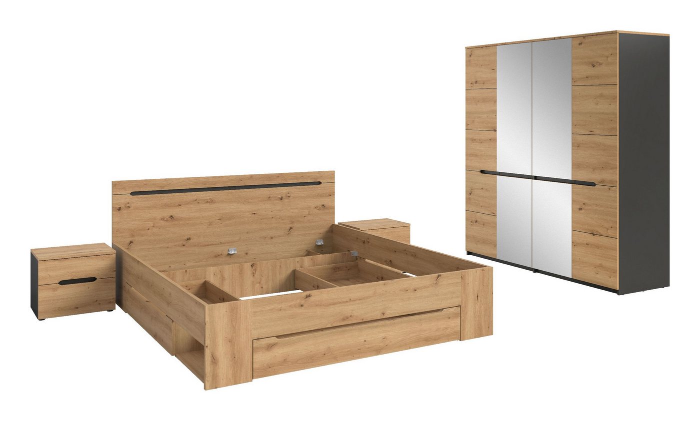 xonox.home Schlafzimmer-Set Canu, (3tlg. Set inkl. Nachtkommoden, Bett 180X200), Basalt grau Nachbildung Melamin beschichtet modern 0x0x0 cm von xonox.home