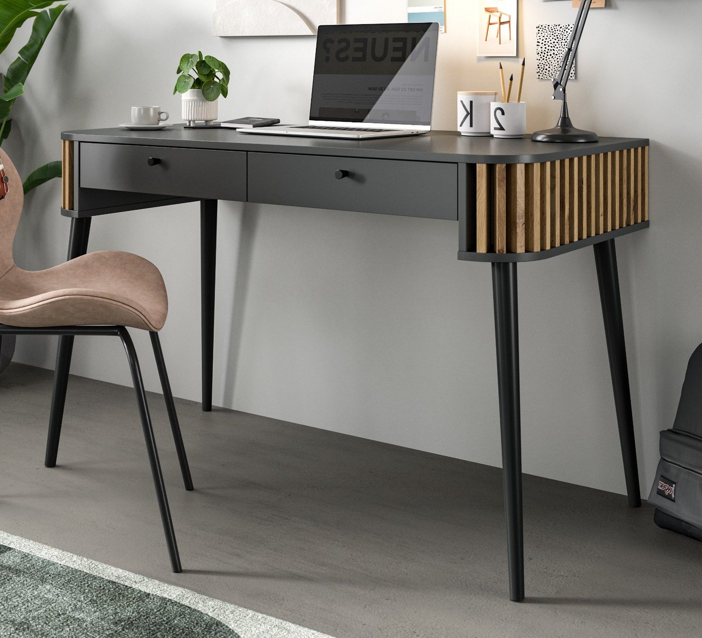 xonox.home Schreibtisch Pure (Laptoptisch in grau mit Artisan Eiche, 120 x 76 cm), Retro Design von xonox.home