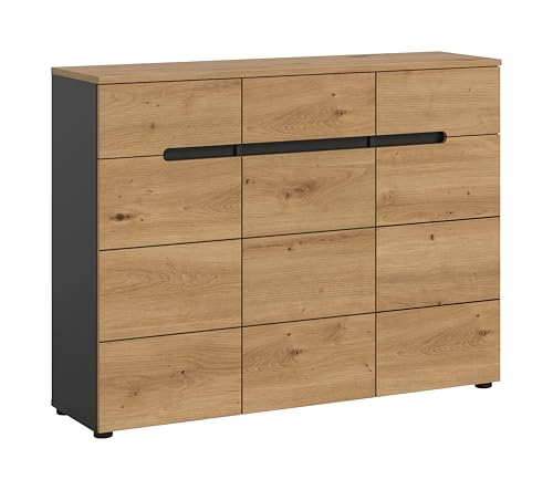xonox.home - Schuhkommode Canu 120x94x37 cm in Korpus Basalt grau Nb. und Front Artisan Nb. - Schuhschrank Kommode Highboard Stauraumschrank von xonox.home