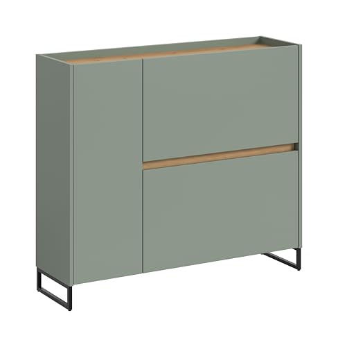 xonox.home – Schuhkommode Drive 97x110x32 cm in Salbei und Artisan Oak Nachbildung – Flurkommode mit Schublade & Türen – Moderner Schuhschrank für Diele & Eingangsbereich – smart & designstark von xonox.home