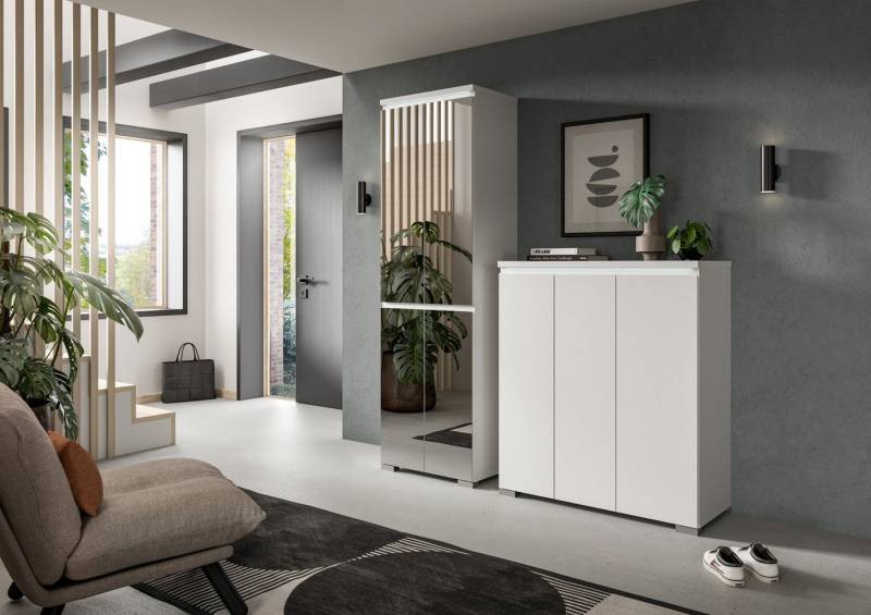 xonox.home Schuhschrank (2tlg. Set bestehend aus Schuhschrank mit Spiegel, Schuhschrank) Weiß Softclose Melamin Modern 170x194x40 cm von xonox.home