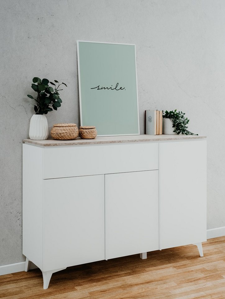 Finori Schuhschrank Kommode Sideboard Bertrix, Sandstein / Weiß, verschiedene Größen von Finori