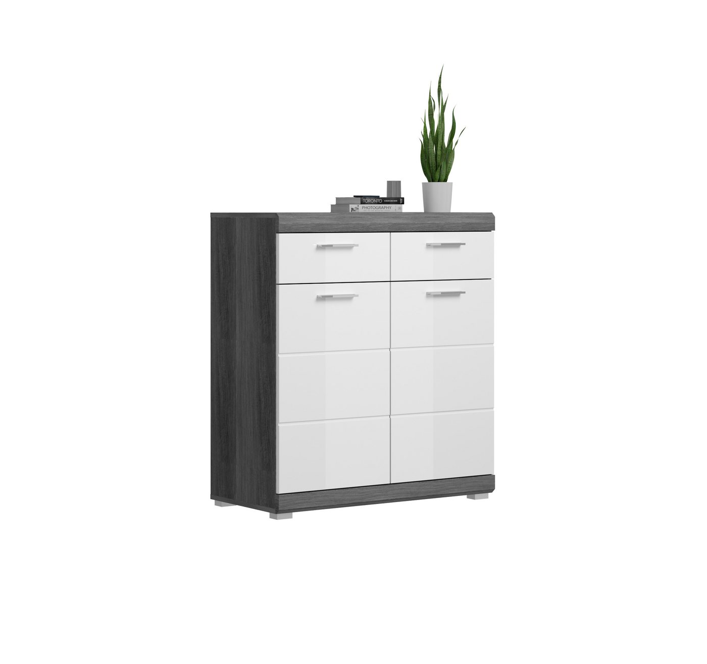 xonox.home Schuhschrank Scout Weiß Hochglanz Rauchsilber Melamin Modern 90x96x37 cm von xonox.home