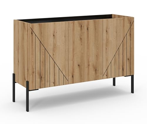 xonox.home Sideboard Neo 122x81x40 cm in Korpus und Front Evoke Oak Nachbildung und Schwarze Akzente - Kommode Schrank Anrichte - stauraum & zeitlos von xonox.home