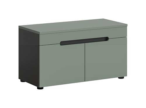 xonox.home - Sitzbank Canu 80x45x37cm in Korpus Basalt grau Nb., Front Smoke Green Nb. - Bank Garderobenbank Flurbank Truhe - modern & funktional von xonox.home