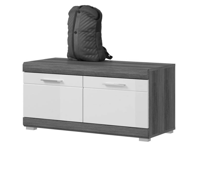 Inn.Furn Sitzbank Shawn (Garderobenbank grau und weiß Hochglanz, 90 x 44 cm), mit 4 Fächern von Inn.Furn