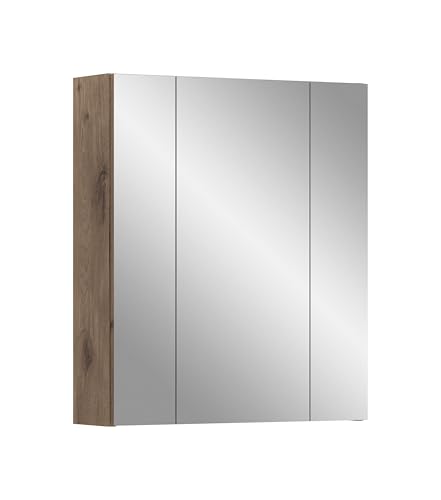 xonox.home – Spiegelschrank Ice 60x70x18 cm in Korpus Nox Oak Nachbildung und Front schwarz matt – Spiegelschrank mit dunkler Holzoptik – funktional & modern von xonox.home
