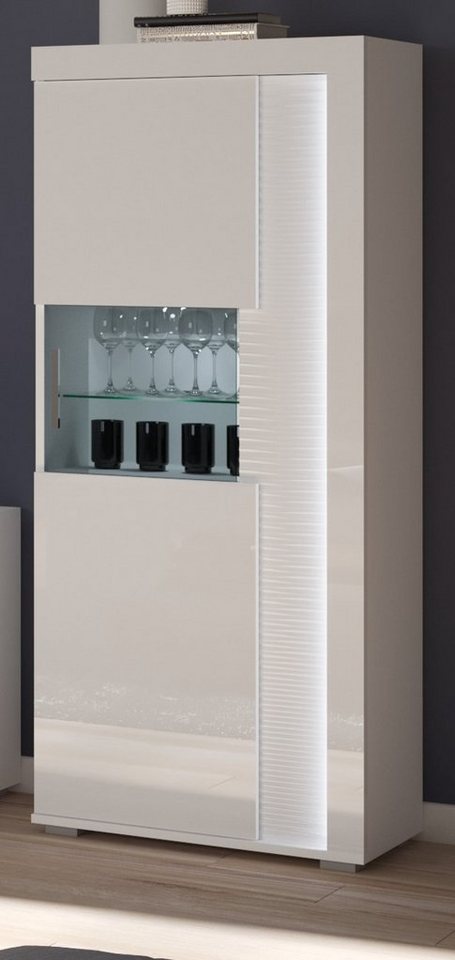 xonox.home Stauraumvitrine Skylight (Midischrank in weiß Hochglanz, 60 x 148 cm) inklusive LED Frontbeleuchtung von xonox.home