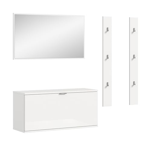 xonox.home Systemmöbel Projekt X 4tlg. Kombination Garderobe Ankleidezimmer Schranklösung Büro Ordnungssystem in Front weiß Hochglanz/Spiegel Korpus weiß Nb., ca.130x191x37 cm von xonox.home