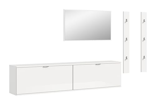 xonox.home Systemmöbel Projekt X 5tlg. Kombination Garderobe Ankleidezimmer Schranklösung Büro Ordnungssystem in Front weiß Hochglanz/Spiegel Korpus weiß Nb., ca.237x191x37 cm von xonox.home