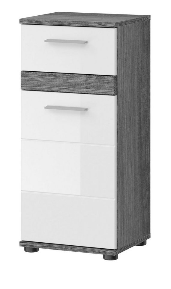 Inn.Furn Unterschrank Bailey (Badschrank in weiß Hochglanz und Rauchsilber grau, BxH 35 x 79 cm) wechselbarer Türanschlag von Inn.Furn