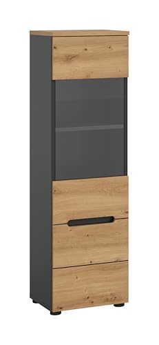 xonox.home - Vitrine Canu 36x125x33 cm in Korpus Basalt grau Nb. und Front Artisan Nb. - Glasvitrine Dekoschrank Glas-Kommode Stauraumschrank - modern & platzsparend von xonox.home