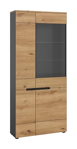 xonox.home - Vitrine Canu 80x190x37 cm in Korpus Basalt grau Nb. und Front Artisan Nb. - Glasvitrine Dekoschrank Glas-Kommode Stauraumschrank - modern & platzsparend von xonox.home