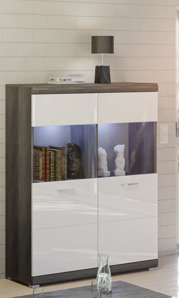 xonox.home Vitrine Highboard Scout, weiß Hochglanz / rauchsilber ohne Beleuchtung von xonox.home