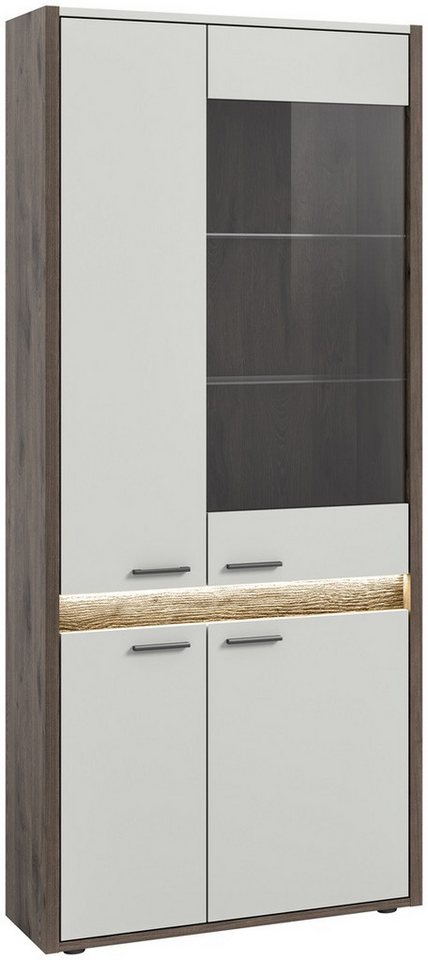 xonox.home Vitrine Vitrine Falcona breit, Nox Oak dunkel / hellgrau, LED Beleuchtung Vitrine Eiche dunkel ca. 80 cm breit von xonox.home