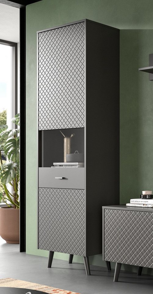 xonox.home Vitrine Vitrine Linea, grau Vitrine dunkel, Wohnzimmerschrank 60 cm xonox.home Vitrine Vitrine Linea, grau Vitrine dunkel, Wohnzimmerschrank 60 cm von xonox.home