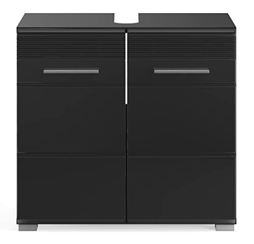 xonox.home Badezimmer Linus Waschbeckenunterschrank Badunterschrank Waschbecken Unterschrank Schrank Waschtisch Unterschrank in schwarz Hochglanz, ca.60x56x34 cm von xonox.home