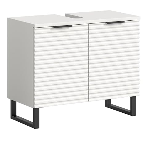 xonox.home Badezimmer Riff Waschbeckenunterschrank Badunterschrank Waschbecken Unterschrank Schrank in weiß ca. 70x59x34 cm auf schwarzen Kufen von xonox.home