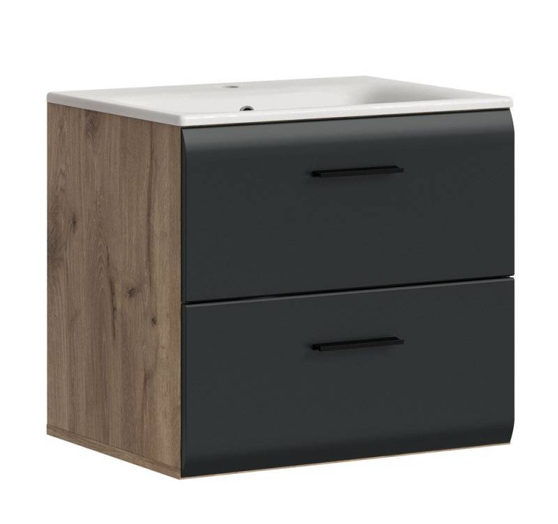 xonox.home Waschbeckenunterschrank Waschtisch Ice inkl. Waschbecken, Nox Oak / schwarz matt (1-St) Badmöbel von xonox.home