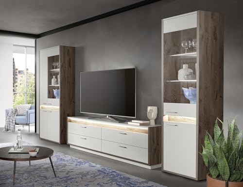 xonox.home Wohnen Falcona 3tlg.-Set Wohnkombination Möbel Set Front hellgrau Nb. Korpus Nox Oak dunkel Nb. von xonox.home