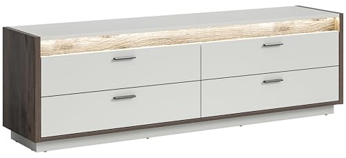 xonox.home Wohnen Falcona Lowboard TV-Bank Schrank Front hellgrau Nb. Korpus Nox Oak dunkel Nb.ca.187x58x43 cm inkl. Frontbeleuchtung von xonox.home