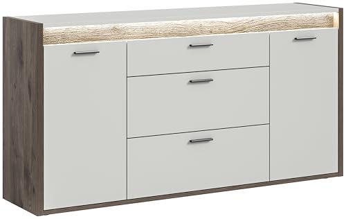 xonox.home Wohnen Falcona Sideboard Schrank Front hellgrau Nb. Korpus Nox Oak dunkel Nb.ca.167x86x40 cm inkl. Frontbeleuchtung von xonox.home