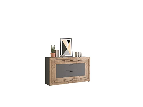 xonox.home Wohnzimmer Freno Sideboard Kommode Schrank Stauraumschrank Anrichte in grau Nb.Absetzung Nox Oak Nb., ca. 160x90x40 cm von xonox.home