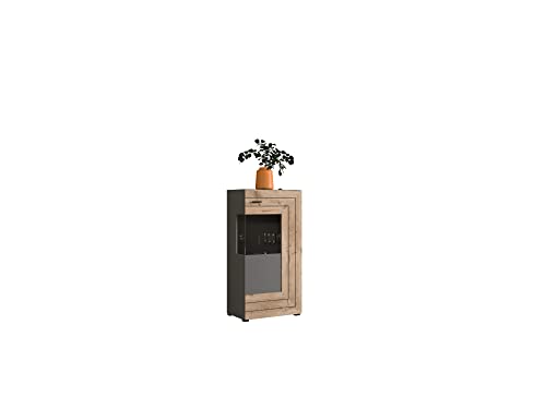 xonox.home Wohnen Freno X30A2T21 Vitrine Schrank Glas Vitrine in grau Nb.Absetzung Nox Oak Nb.ca.60x118x37 cm von xonox.home