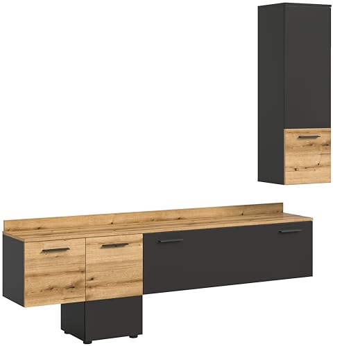 xonox.home Wohnzimmer Goal 2tlg. Set Wohnkombination Wohnwand Wohnzimmermöbel Wohnzimmerschrank Möbelkombination Wohnzimmerset in grau Nb. Abs. Evoke Oak Nb. Hängend von xonox.home