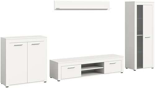 xonox.home Wohnzimmer Jam 4tlg. Set Wohnkombination Wohnwand Wohnzimmermöbel Wohnzimmerschrank Möbelkombination Wohnzimmerset in weiß Melamin von xonox.home