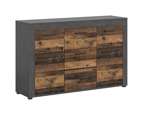 xonox.home - Sideboard Jam 125x80x35 cm in Front Old Wood Nb Korpus Matera Nb - Sideboard Lowboard Wohnzimmerschrank Anrichte - modern, geräumig und funktional von xonox.home