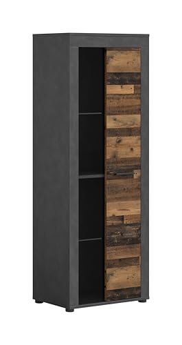 xonox.home - Vitrine Jam 60x159x35 cm in Front Old Wood Nb Korpus Matera Nb - Glasvitrine Dekoschrank Glas-Kommode Stauraumschrank - modern und funktional von xonox.home