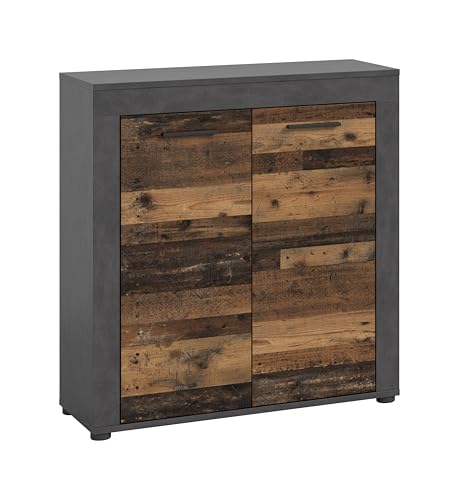 xonox.home Wohnzimmer Jam Highboard Hochkommode Wohnzimmerschrank Hochschrank Anrichte in Front Old Wood Nb. Korpus Matera Nb., ca.80x88x35 cm von xonox.home