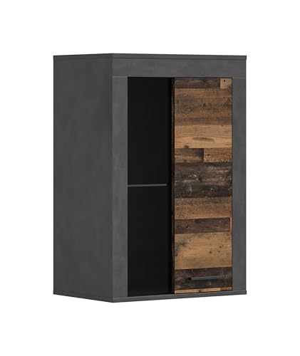 xonox.home Wohnzimmer Jam Vitrine Glasvitrine Dekoschrank Glas-Kommode Stauraumschrank Hängevitrine Standvitrine in Front Old Wood Nb. Korpus Matera Nb., ca.60x86x35 cm von xonox.home
