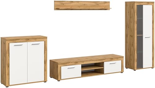 xonox.home Wohnzimmer Jam 4tlg. Set Wohnkombination Wohnwand Wohnzimmermöbel Wohnzimmerschrank Möbelkombination Wohnzimmerset in Front weiß Melamin, Korpus/Absetzung Wotan Eiche Nb. melamin xonox.home Wohnzimmer Jam 4tlg. Set Wohnkombination Wohnwand Wohnzimmermöbel Wohnzimmerschrank Möbelkombination Wohnzimmerset in Front weiß Melamin, Korpus/Absetzung Wotan Eiche Nb. melamin von xonox.home