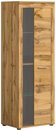 xonox.home Wohnzimmer Jam Vitrine Glasvitrine Dekoschrank Glas-Kommode Stauraumschrank in Wotan Eiche Nb., ca.60x159x35 cm von xonox.home