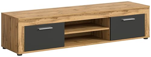 xonox.home Wohnzimmer Jam Lowboard TV-Board Wohnzimmerboard Medienmöbel TV-Bank TV-Schrank in Front grau Nb. Korpus/Absetzung Wotan Eiche Nb., ca.160x37x40 cm von xonox.home